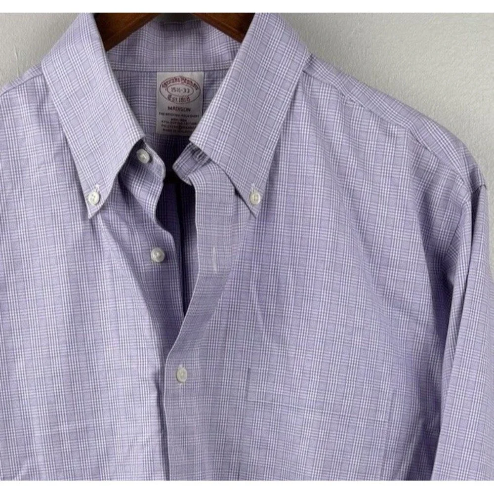 Brooks Brothers Men 15 1/2 - 33 Purple Dress Shirt Stretch Supima Cotton Madison
